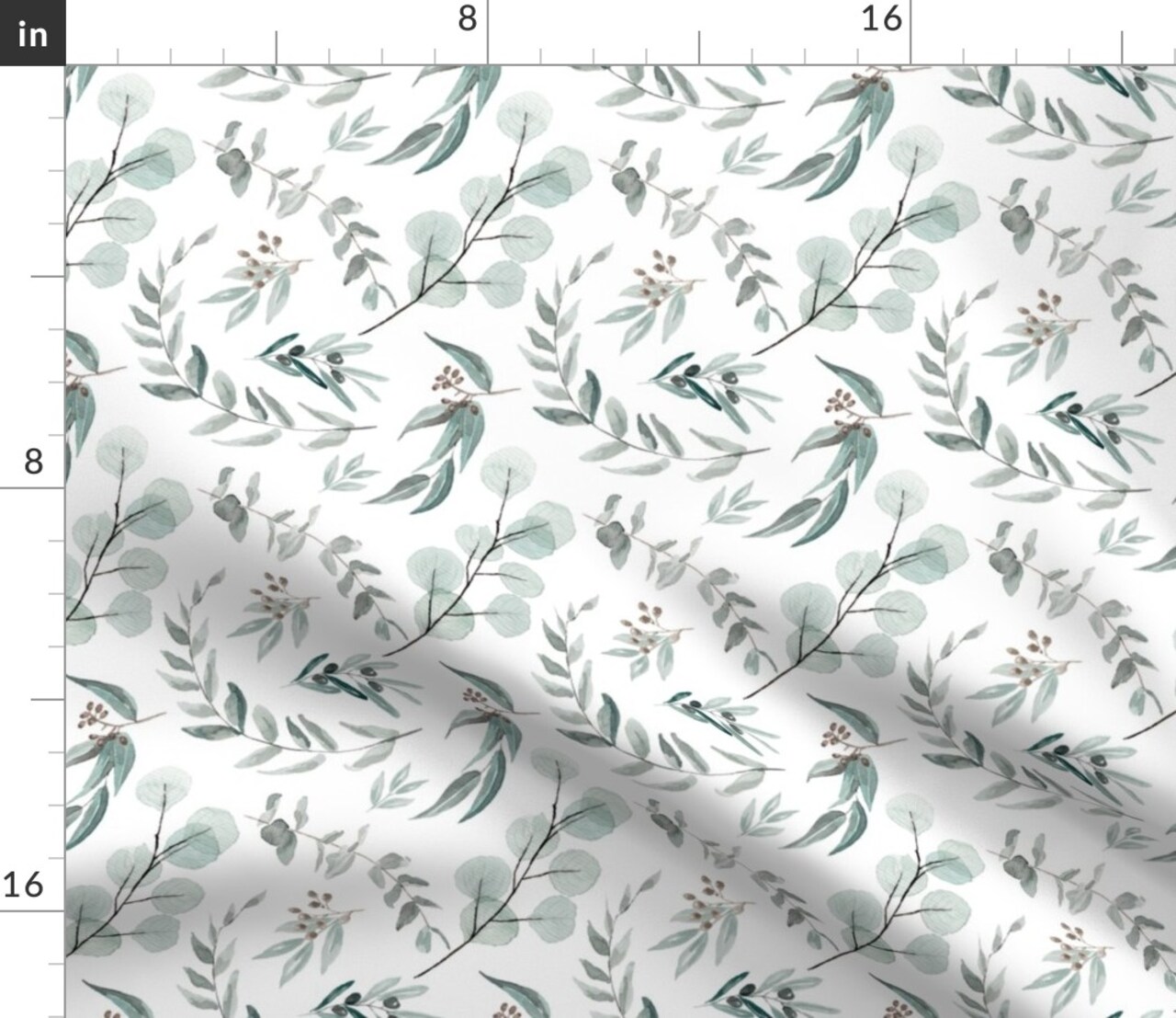 Australian Eucalyptus Leaves Botanical Flora Rustic Farmhouse White Green Watercolor Greenery Custom Printed Fabric by Spoonflower Various Fabrics by the Yard or Fat Quarter